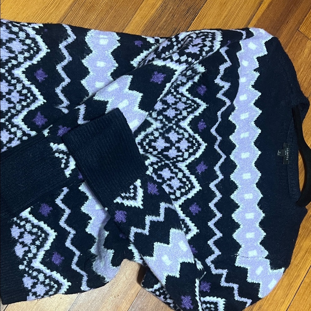 Talbots Black and Lavender Patterned Crewneck Sweater women’s